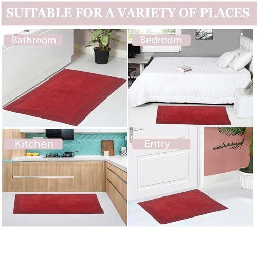 Home Weavers Luxury Collection 100% Cotton Reversible Bathroom Rugs Set, Washable Rug, Soft Cotton Extra Soft and Absorbent Bath Rug, Kitchen Mat, 2 Piece Set(S+M), Red - color: Red, size: 2 Piece Set(S+M)