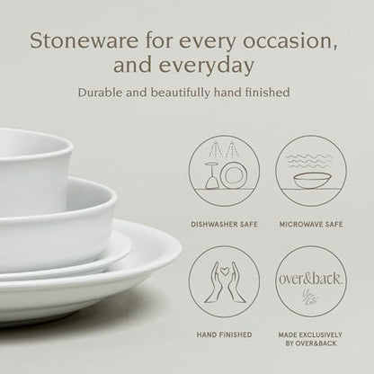 over&back Rim Dinnerware Set - Stoneware Dishes - Comes with 4 Dinner Plates, Salad Plates, Cereal Bowls, and Dinner Bowls - 16-Piece All-Occasion Place Settings - Serves Four - Semi-Matte White - color: White, size: Dinner Set | 16 Pieces