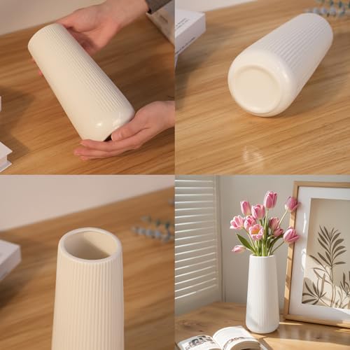 Modern Ceramic Vase, Small White Flower Vase for Table Centerpieces and Rustic Farmhouse Decoration - style: Stripes