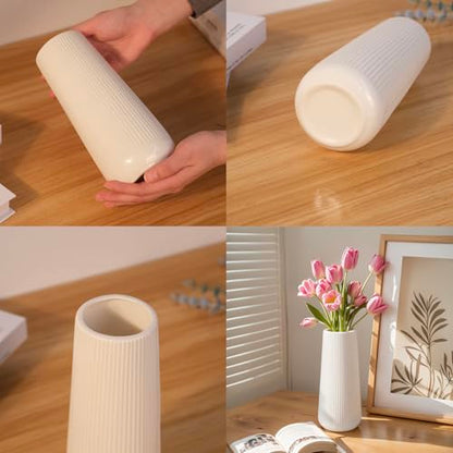 Modern Ceramic Vase, Small White Flower Vase for Table Centerpieces and Rustic Farmhouse Decoration - style: Stripes