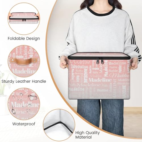 Custom Name Storage Basket, Personalized Keepsake Box, Pink White | Foldable Fabric Gradient Large Memory Bin with Handle Lid Lightweight Waterproof Dustproof, 14"L x 10.2"W x 10.4"H - color: Option 18