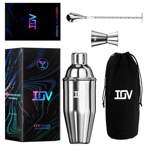 IOV Cocktail Shaker Bar Set, 24oz Martini Shaker with Built-in Strainer, Bar Tool Kit with Recipes Booklet, Professional Stainless Steel Large Bartender Drink Shaker Margarita Alcohol Mixer- Silver - color: 3 Pcs - Silver