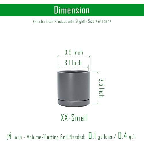 D'vine Dev 4-Pack Ceramic Pots with Saucers, Grey, 3.5 in, 94-X-A-3 | Glazed Ceramic, Drainage Hole and Saucer, Sleek Cylinder Shape, High Temperature Fired, Ideal for Small Houseplants - color: Gray, size: 3.5 Inch