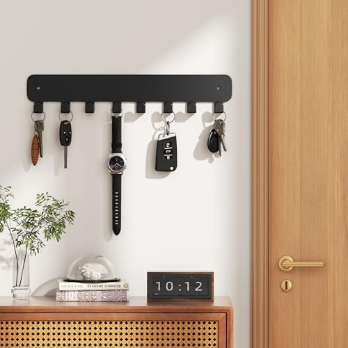 pickpiff Key Holder Wall Mount, Adhesive Key Rack with 8 Hooks Hanger for Car Key Ring, Metal Key Chain Organizer, Black 2 Pack - color: Black