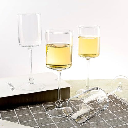 10Oz Square Wine Glasses Set of 12 Dishwasher Safe Long Stem | Elegant stemware for daily-use, parties, restaurants & bars — fits red/white wine, durable crystal glass, gift-ready