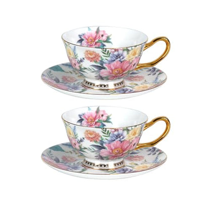 KAMMAK Tea Cups and Saucers Set of 2, Porcelain Coffee Cups, JBE018 | Stackable Espresso Mugs, Ceramic Demitasse for Coffee, Cappuccino, Latte, Americano, Tea - size: 8CZJBE018