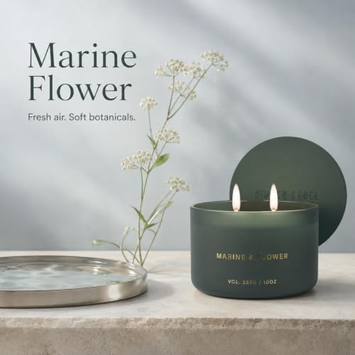 Hidden Label Marine Flower Soy Candle, 10 oz 2-Wick | Soy wax jar candle, up to 45 hours, fresh floral marine scent for bath, bedroom, living room and gifts - color: Marine Flower