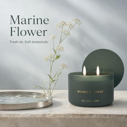 Hidden Label Marine Flower Soy Candle, 10 oz 2-Wick | Soy wax jar candle, up to 45 hours, fresh floral marine scent for bath, bedroom, living room and gifts - color: Marine Flower