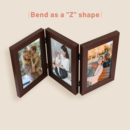 Golden State Art, 4x6 Triple Picture Frame Brown- Real Glass, 1 Pack | Trifold Photo Frame Vertical Display for Desktop - Three Folding Picture Collage - color: Brown, size: 4x6(1 Pack)