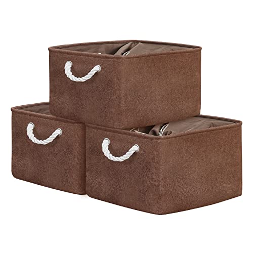 Organization and Storage Basket for Organizing - 17x14x10 inch 3 Pack Fabric Storage Cubes, Collapsible Storage Bins for Shelves Closet Organizer Toy Gift Cloth (Brown) - color: Brown, size: 3PCS/X Large -17.7Lx13.8Wx9.8H