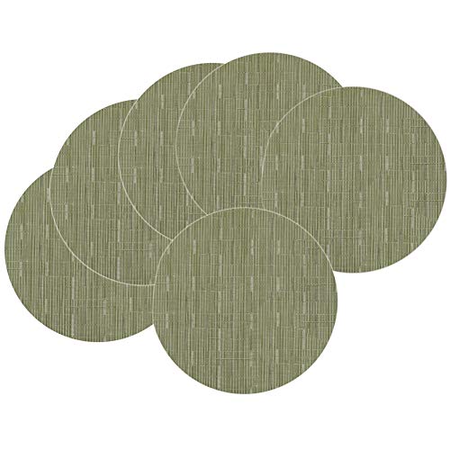 Round Vinyl Heat-Resistant Placemats Set of 6, 13.8 Inch, Green | Wipe Clean Woven Table Mats Washable Non-Slip Vinly Placemats for Christmas Decoration Home Wedding Party - color: Green, size: Set of 6