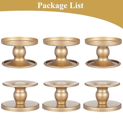 Gold Candle Holders Set of 6, Reversible Pillar Candle Holder and Taper Candles Stand, Metal Table Centerpiece for Wedding Dining Room Holiday Decor