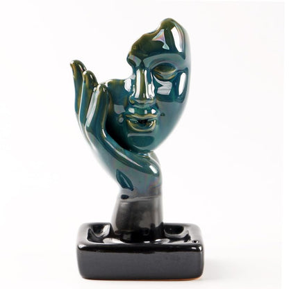Half Face of Women in Hands Statue Backflow Incense Holder,Waterfall Incense Burner Holder for Sticks Cones Home Office Yoga AI024 - color: Face Statue