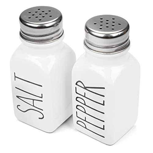 Farmhouse Ceramic Salt and Pepper Shakers Set with Extra Lids. 100% Stoneware Salt and Pepper Shaker Set. White Pepper and Salt Shaker with Lid x4. Kitchen Salt Pepper Shaker Set - color: White/White
