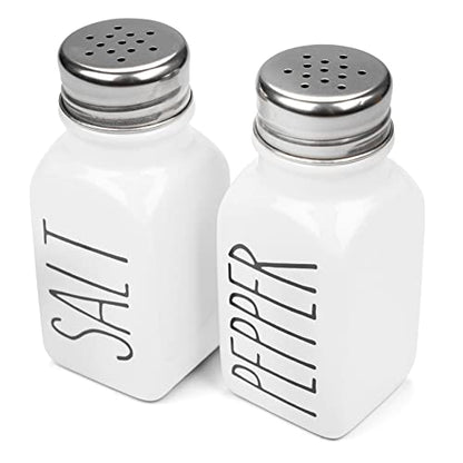 Farmhouse Ceramic Salt and Pepper Shakers Set with Extra Lids. 100% Stoneware Salt and Pepper Shaker Set. White Pepper and Salt Shaker with Lid x4. Kitchen Salt Pepper Shaker Set - color: White/White