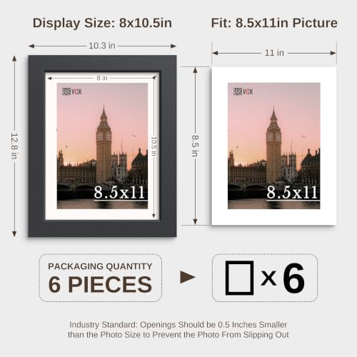 VCK 8.5x11 Picture Frame - 6 Pack, Black Wide Border Wood 11x8.5 Photo Frames, Multi-Directional Display Family Photos, Office Prints, Studio/Gallery, Tabletop & Wall Hanging - color: Black, size: 8.5 x 11