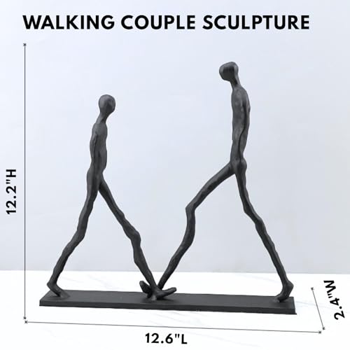 Abstract Couple Sculpture Cast Iron – Two Walking Figures Modern Art Statue, Minimalist Human Figure Home Decor, Contemporary Sculpture for Living Room Shelf – Anniversary Iron Gift for Couples - style: Two walking man