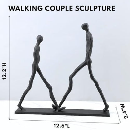 Abstract Couple Sculpture Cast Iron – Two Walking Figures Modern Art Statue, Minimalist Human Figure Home Decor, Contemporary Sculpture for Living Room Shelf – Anniversary Iron Gift for Couples - style: Two walking man