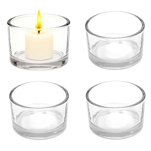 4 Pcs Clear Glass Tealight Candle Holders - Small Votive Candle Jars for Wedding Centerpieces Reception Table Decor Party Dinner