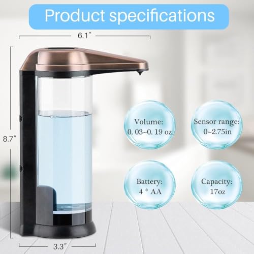 Secura 17oz Automatic Liquid Soap Dispenser, Touchless Battery Operated Hand Soap Dispenser with Adjustable Soap Dispensing Volume Control Dial, Personal Care Dispenser (Antique Copper) - color: Antique Copper, size: 500ml