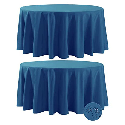 Fokitut 2 Pack Waterproof Round Tablecloth, 108 Inch, Stain Resistant and Wrinkle Polyester Table Cloth, Fabric Table Cover for Kitchen Dining, Wedding, Party, Holiday Dinner-Mediterranean Blue - color: Mediterranean Blue, size: Round-108''-2pack