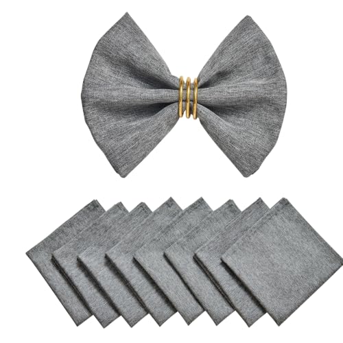 Gray 17x17 Polyester Linen Farmhouse Cloth Napkins Set of 8 | Waterproof, Stain Resistant, Shrink Proof, Washable, fabric, Outdoor, Reusable, Dining, Wedding, Kitchen, Party, Birthday - color: Gray