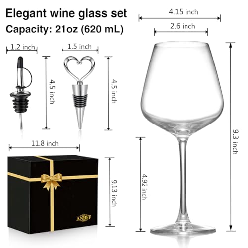 Crystal Wine Glasses Set of 2, 21oz Hand Blown Clear Glass | Long Stem Red White Wine Glass with Pourer and Stopper, Elegant Design in Gift Box for Home Bar, Birthday, Wedding - size: Red-1