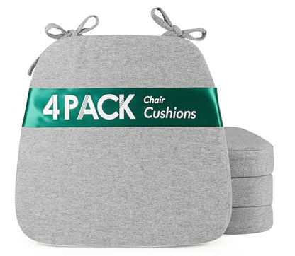 kingphenix Chair Cushions for Dining Chairs, Set of 4, 2.5 Inches Thick | High-Density Foam Kitchen Chair Cushions with Ties, Non-Slip Bottom and Removable Machine-Washable Covers, 17 x 16 in, Gray - color: Gray, size: 4 Count(Pack of 1)