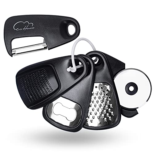 Kitchen Tools and Gadgets Set 5 Pieces, Cooking Essentials, Black | Essential Cooking Tools, Fruit/Vegetable Peeler, Grater, Bottle Opener, Pizza Cutter, Garlic/Ginger Grinder - color: Classical Black 5pcs