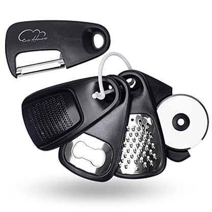 Kitchen Tools and Gadgets Set 5 Pieces, Cooking Essentials, Black | Essential Cooking Tools, Fruit/Vegetable Peeler, Grater, Bottle Opener, Pizza Cutter, Garlic/Ginger Grinder - color: Classical Black 5pcs