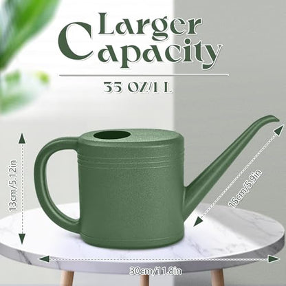 Hand Plastic Watering Can for Home Plant Garden - with Long Stem - 1/4 Gallon - Green - color: Green