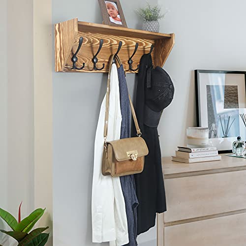 WEBI Wall Shelf with Hooks Underneath,24" Long Wall Mounted Coat Rack with Shelf,5 Triple Hooks,Wall Shelves for Bathroom,Rustic Brown - color: Brown, size: 24 Inch