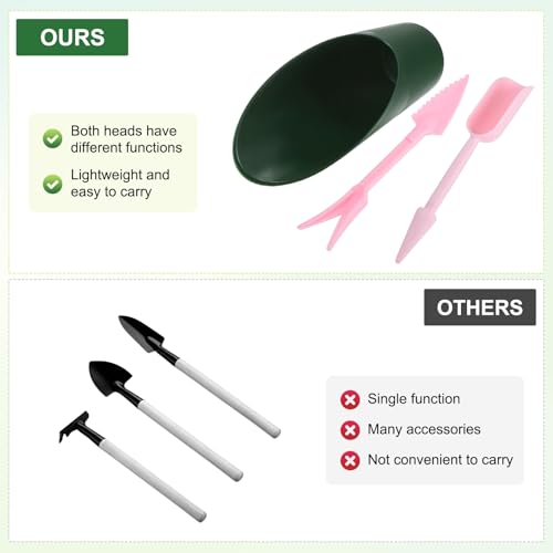 M METERXITY 2-Set Succulent Tools, Plastic 2-in-1 Mini Garden Shovel Hand Succulent Transplanting Tools Garden Shovel Transplant Trowel for Planting/Digging/Aerating/Sowing [Deep Green,Pink] - color: Deep Green,Pink