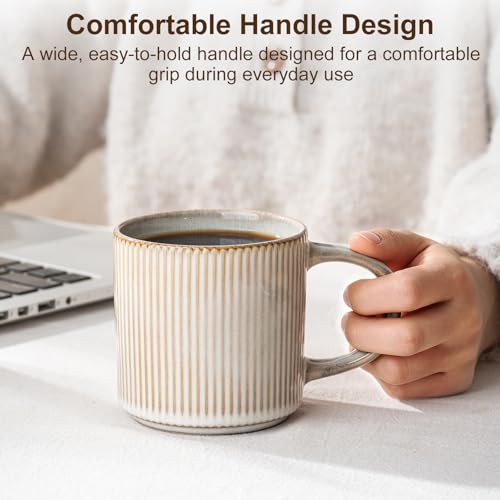 Coffee Mug Set for 4-12oz Ceramic Mugs for Coffee, Tea, Cocoa, Milk, Microwave & Dishwasher Safe, Stoneware Drinkware Set, Beige - color: Beige