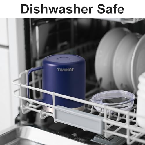 SUNWILL Insulated Coffee Mug, Stainless Steel 14 oz, Splash-Proof Lid | Keeps Drinks Hot & Cold, Powder-Coated Navy Blue Finish, Dishwasher Safe, Ideal for Home & Office - color: Powder Coated Navy Blue