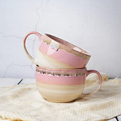 Ceramic Jumbo Coffee Mug Set of 2, 23 Oz, Large Mug Soup Bowls with Handles, Dishwasher and Microwave Safe (Pink) - color: Pink