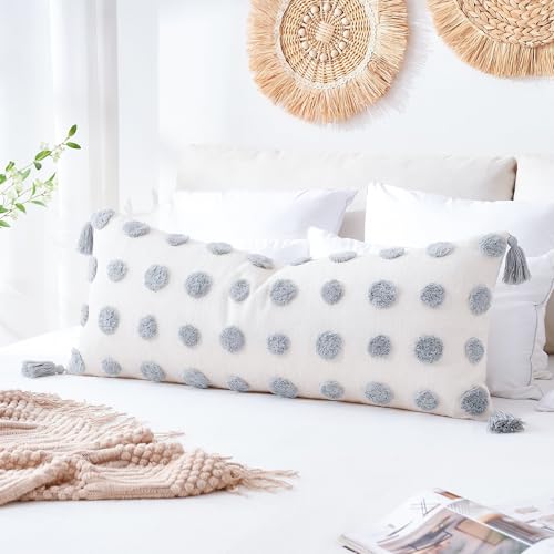 PANOD Decorative Long Lumbar Pillow Cover 14x36 Boho,Super Soft Chenille Extra Long Lumbar Pillow Case Cover with Tassel for Bed Sofa Couch Farmhouse Livingroom,Grey,Modern Skinny - color: 1-grey, size: 36" x 14" (Pack of 1)