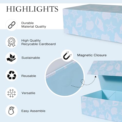 LFBOX Blue Ocean Theme Gift Box with Magnetic Lids 5 Pack | Large Bridesmaid Groomsman Proposal Boxes,13.8x8.3x4.4 in, Collapsible Rectangle Storage Box Bulk - color: Ocean Theme, size: 1 Count (Pack of 5)