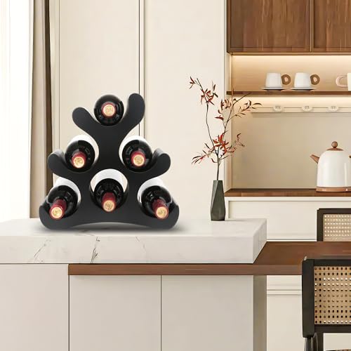 Countertop Wine Rack - 6 Bottle Wooden Wine Rack - Freestanding Wine Bottle Holder Stand - Wine Storage Rack for Cabinet Pantry Bar Kitchen - color: Black