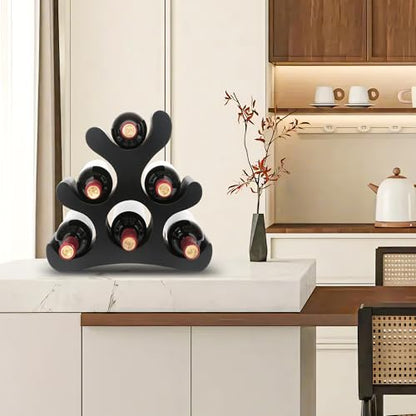 Countertop Wine Rack - 6 Bottle Wooden Wine Rack - Freestanding Wine Bottle Holder Stand - Wine Storage Rack for Cabinet Pantry Bar Kitchen - color: Black
