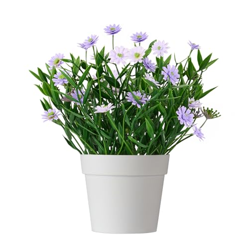 Fake Plants Daisy for Bathroom Decor, Small Potted Artificial Plants Indoor for Shelf Desk Home Bathroom Farmhouse Room Coffee Table Decor, Purple - color: Purple