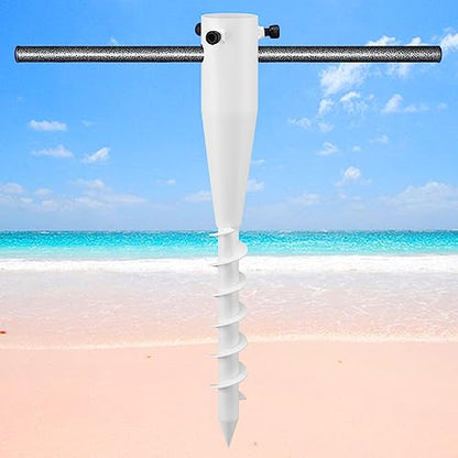 Beach Umbrella Sand Anchor,Heavy Duty Metal No Dig Beach Sand Ground Umbrella Anchor Stake,Windproof Strong Umbrella Screw Holder Stand for Umbrellas,Poles, Christmas Tree Stand Holder - color: White