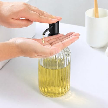 Clear Glass Soap Dispenser | with Matte Black 304 Rustproof Stainless Steel Pump 18oz for Kitchen and Bathroom Hand Soap Dispenser Bottle - color: Clear-black Pump
