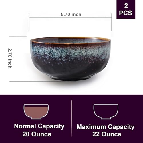 Serving Bowls - 22 Ounce Bowls Set - Ceramic Bowl Set of 2-5.75 inch Salad Bowls - Soup Bowls - Cereal Bowls for Kitchen, Speckled Black Purple - color: Speckled Black Purple, size: 22 Ounces