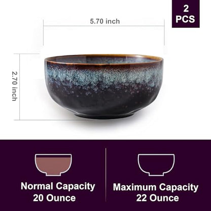 Serving Bowls - 22 Ounce Bowls Set - Ceramic Bowl Set of 2-5.75 inch Salad Bowls - Soup Bowls - Cereal Bowls for Kitchen, Speckled Black Purple - color: Speckled Black Purple, size: 22 Ounces