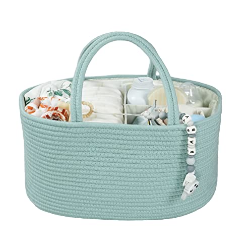 XUANGUO Large Cotton Rope Baby Diaper Caddy Organizer Basket Light Green | Nursery Storage Bin, Portable Baby Tote Bag for Changing Table or Car, Baby Shower Gifts Bag, Newborn Essentials, Registry - color: light green, size: Large