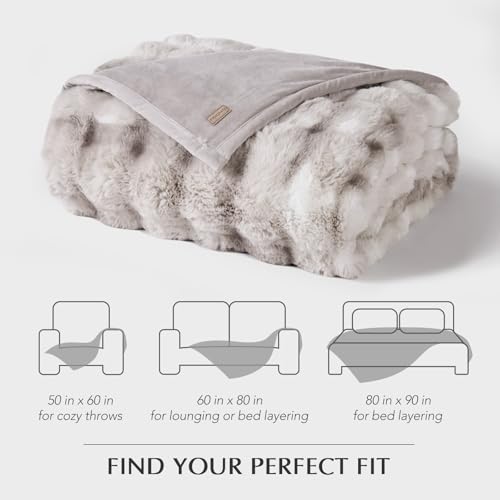 Faux Rabbit Fur Bubble Throw Blanket, 50"x60", Light Grey | Ultra Soft, Luxury Faux Rabbit Fur Throw, Thick Warm Bubble Blanket, Cozy Fluffy Reversible, for Bed, Couch, Chair, Sofa - color: Marble Grey, size: 50"x60"