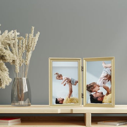 Lawrence Frames Bead Border Design, 4x6 Double, Satin Gold - color: Satin Gold, size: 4x6 Double