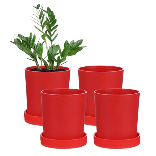M METERXITY 4-Pack Plant Pots, 3.5 Inch Plastic Flower Pots with Drainage Holes for Cactus/Succulents Pot/Small Plants/Home/Garden, Planters for Indoor Plants [Red] - color: Red, size: Diameter 3.5 Inch