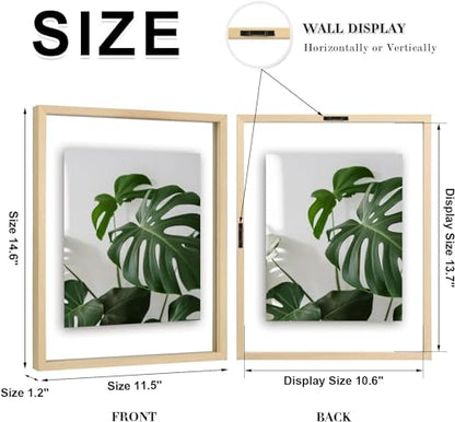 Egofine 11x14 Floating Frames Set of 4, Double Plexiglass Picture Frame, Made of Solid Wood Display Any Size Photo up to 11x14, Wall Mount or Tabletop Standing, Natural Wood - color: Natural Wood, size: 11x14 Set of 4